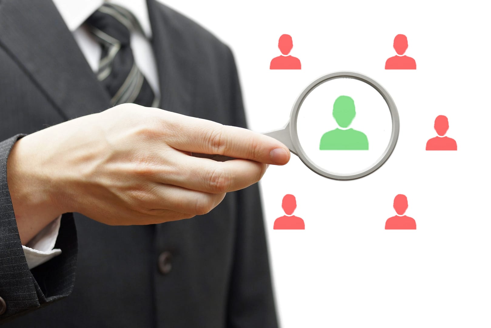 Choosing the right person for hiring in magnifying glass