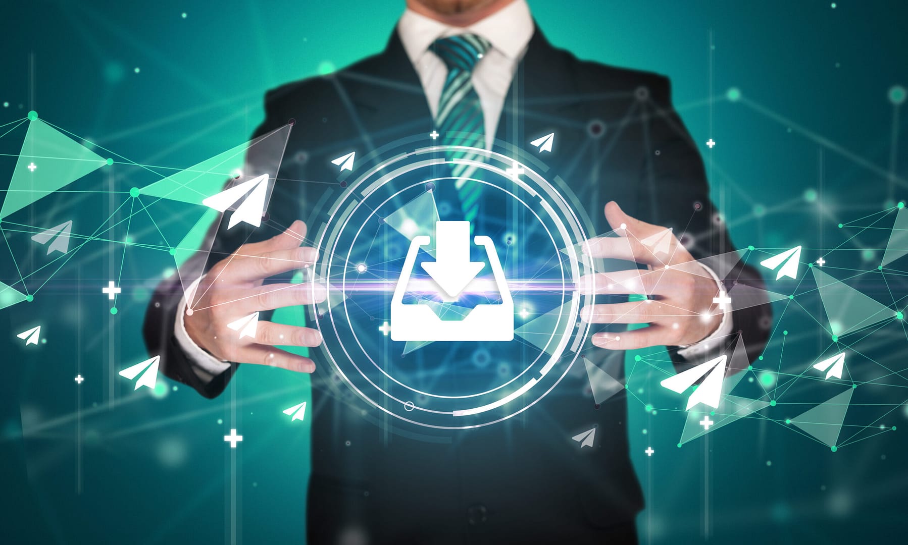 Businessman holdig business icons concept Showing measurable results
